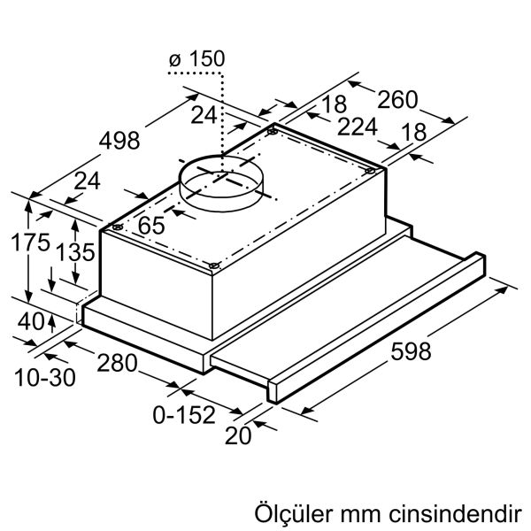 Bosch DFT63CA21T Serie 2 Teleskopik Aspiratör 60 cm Beyaz