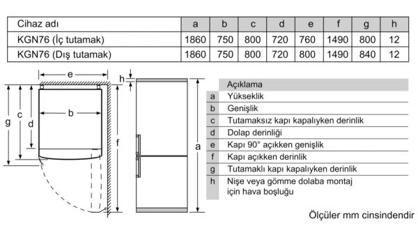 Bosch KGN76CIE0N Serie 6 Alttan Donduruculu Buzdolabı