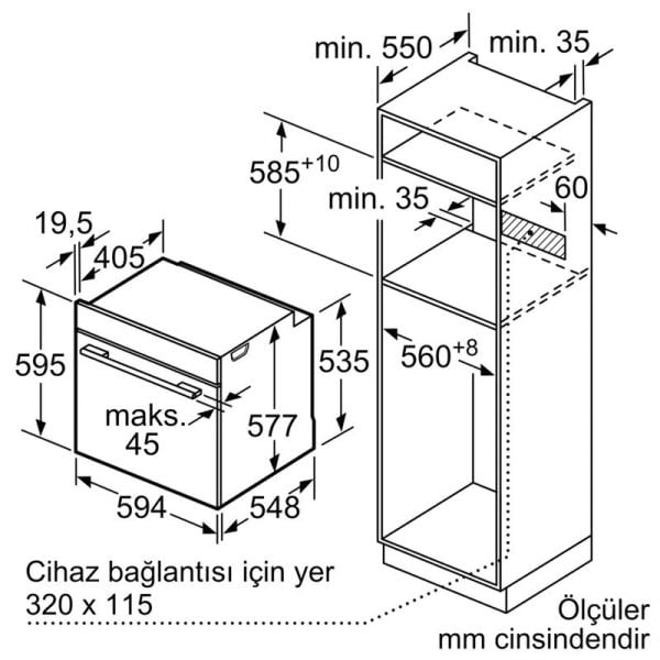 Bosch HJG852YW0T Serie 6 Ankastre Fırın 60 x 60 cm Beyaz