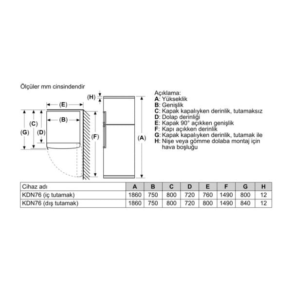Bosch KDN76AIE1N Çift Kapılı No Frost Inox Buzdolabı