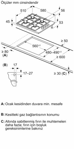 Bosch PBP6C2K80O Serie 2 Gazlı Ocak 60 cm Emaye, Beyaz