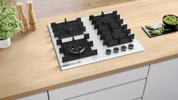 Bosch PNN6B2P40O Serie 4 Gazlı Ocak 60 cm Sert cam, Beyaz