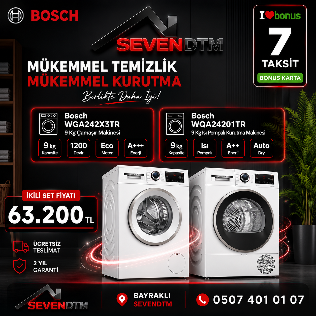 İKİLİ SET 1 (ÇAMAŞIR+KURUTMA MAKİNESİ)