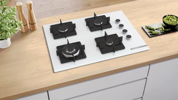 Bosch POH7C2P30O Serie 4 Gazlı Ocak 67 cm Sert cam, Beyaz